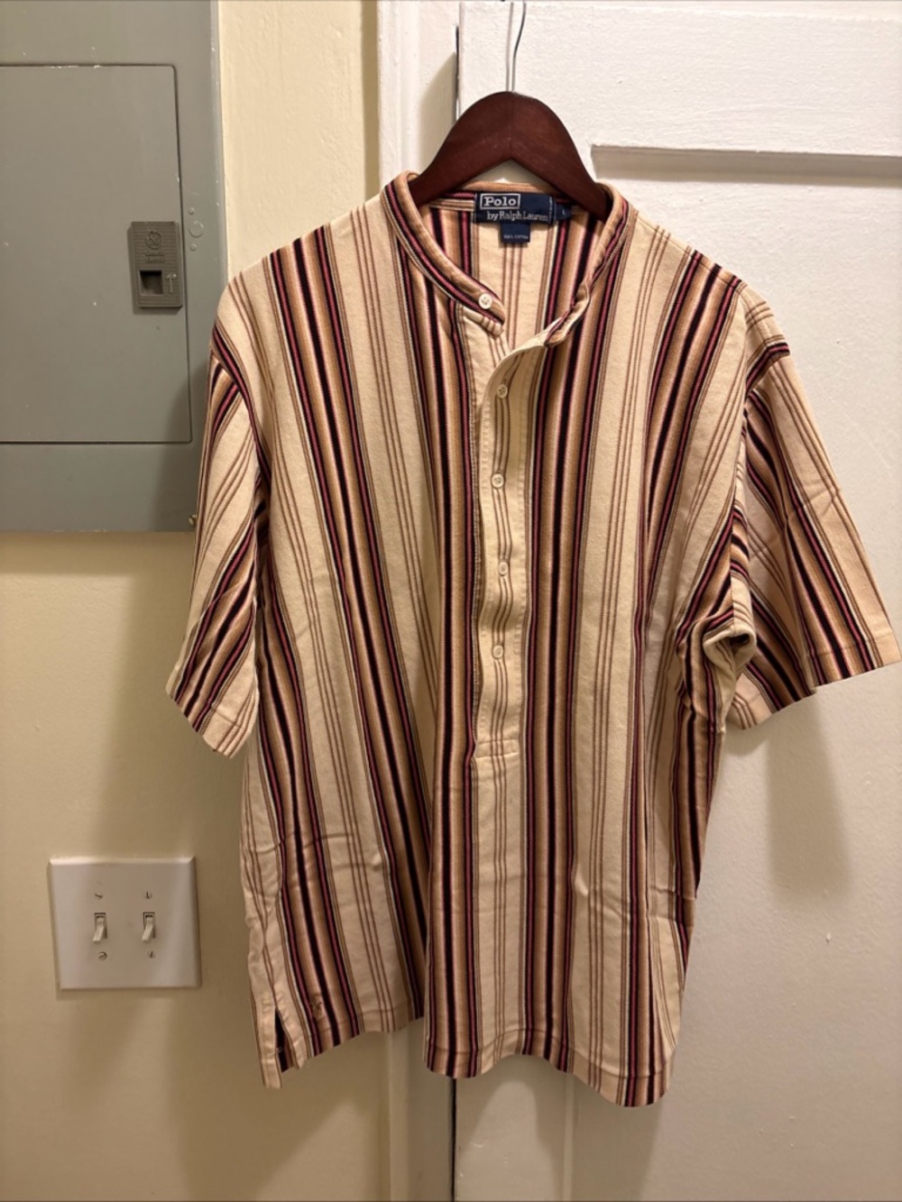 Men’s Polo by Ralph Lauren half button up Striped Short-Sleeve Shirt size Large